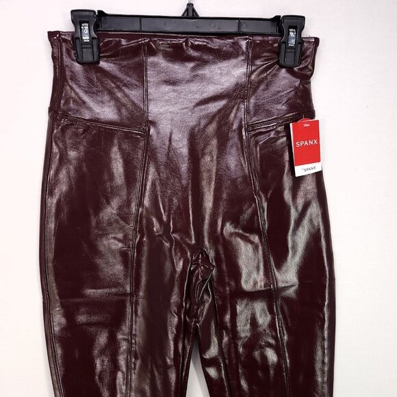 Spanx Fully Lined Shaping Legging Faux Patent Leather Shiny Ruby Womens Medium - Picture 5 of 16